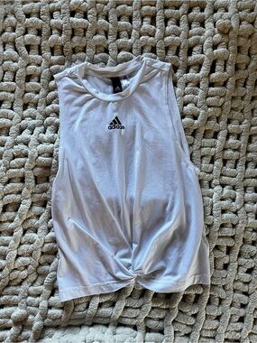 adidas White Knot Front Sleeveless Training Tank